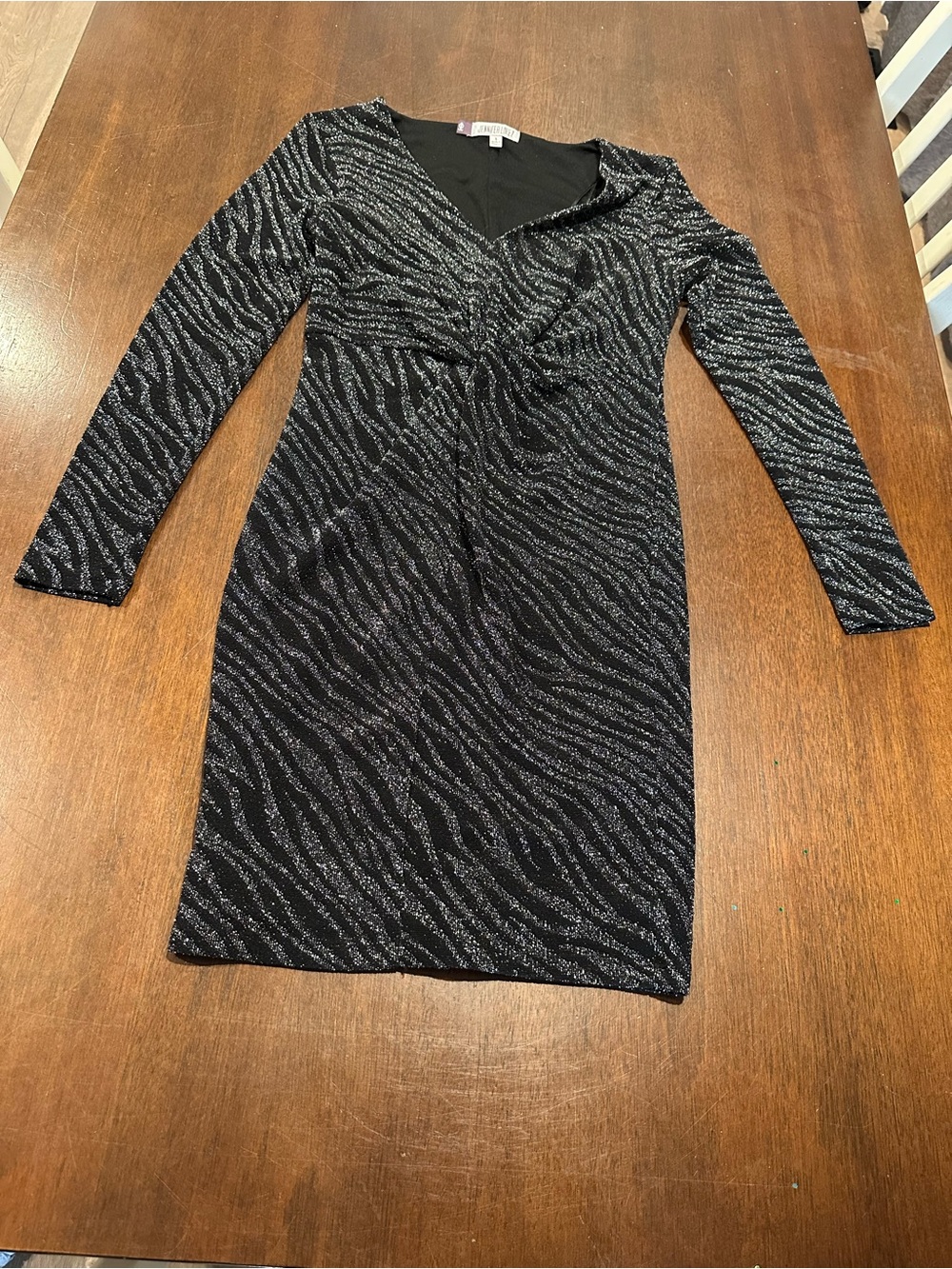 Jennifer Lopez Black Silver Zebra-Print Long Sleeve Dress